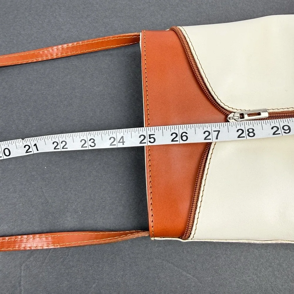 Vera Pelle Crossbody Bag Small Cognac Brown Ivory Leather Italian Made Used Once